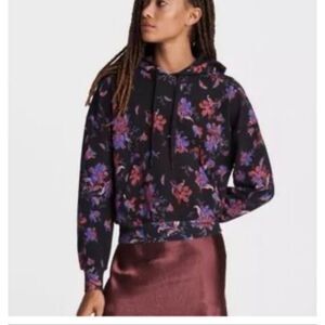 RAG & BONE Organic Cotton Black Floral City Hoodie-XS